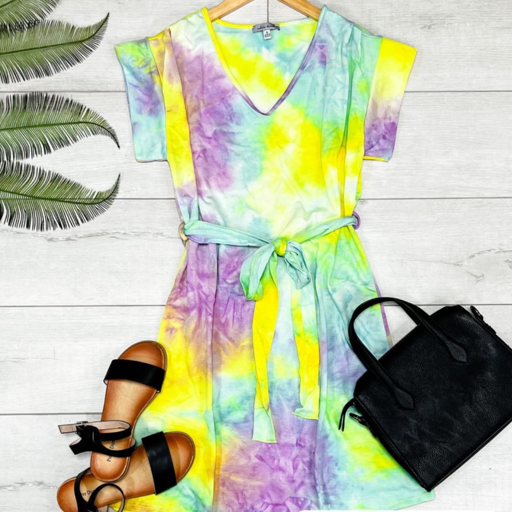 Nwt | White Birch | Tie Dye | V Neck Dress | Sash Belt Waist